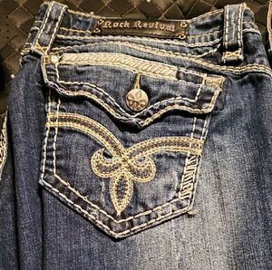 Rock Revival Women's Blue Jeans with Tan Stitching